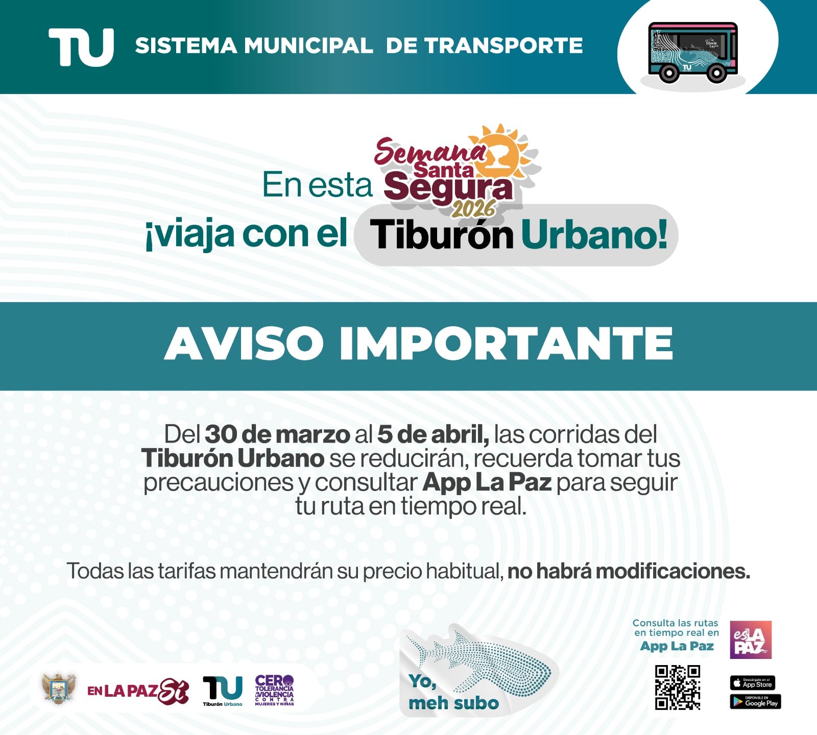 Tiburón Urbano respetará tarifas preferenciales durante vacaciones de Semana Santa