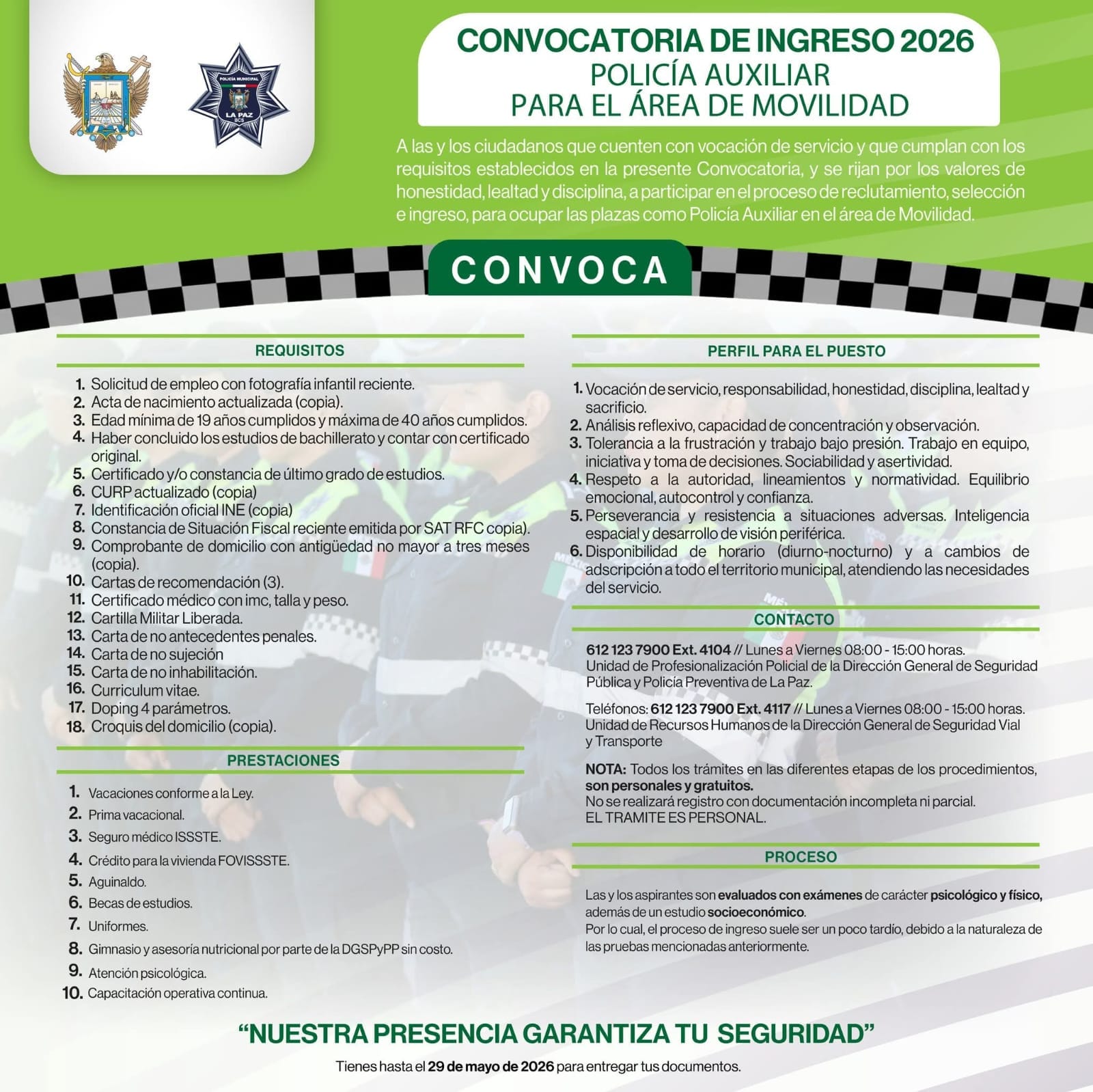 Continúa abierta Convocatoria de Ingreso a la Policía Auxiliar en el área de Movilidad