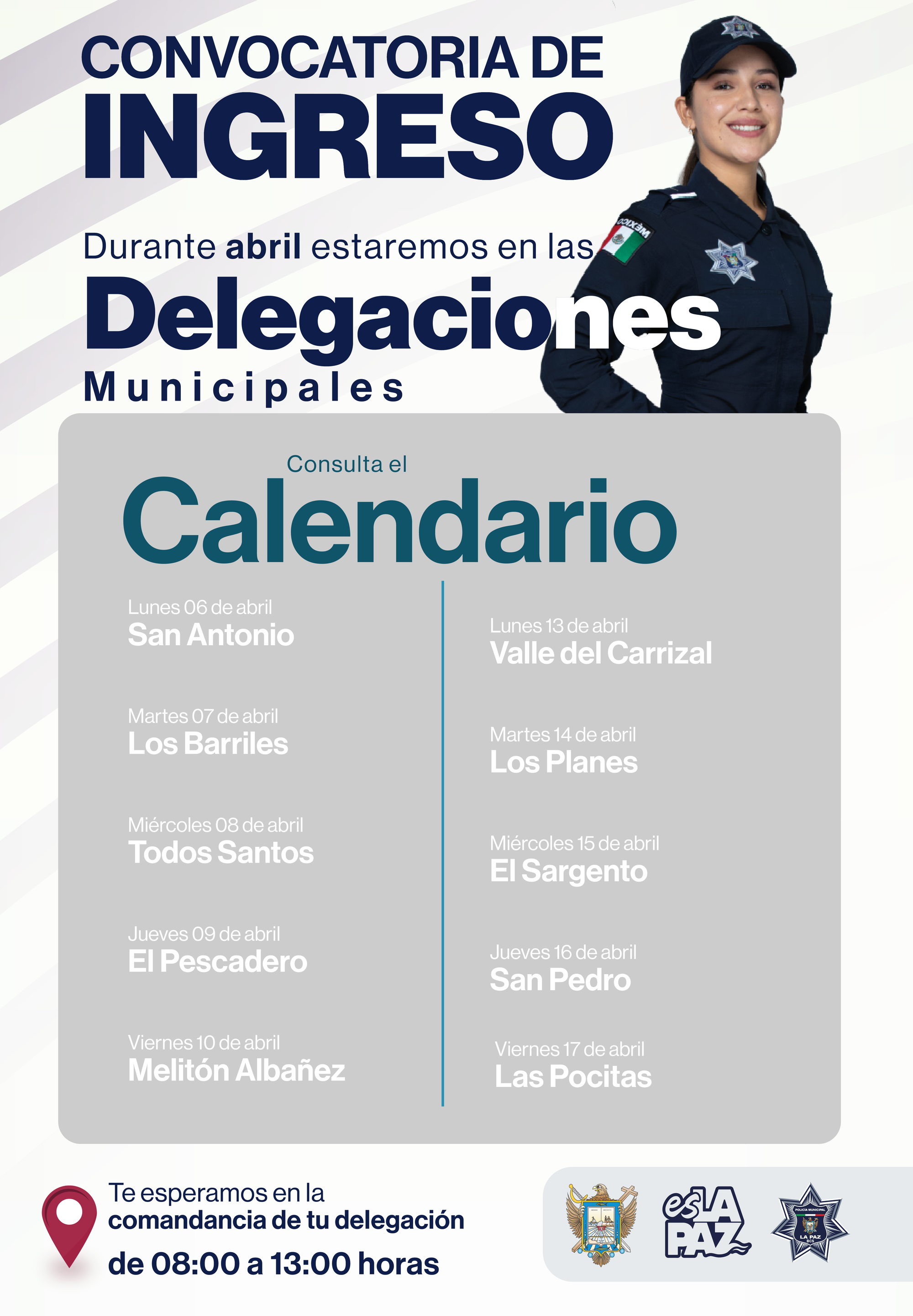 La Policía Municipal de La Paz visitará delegaciones para que se integren a sus filas.