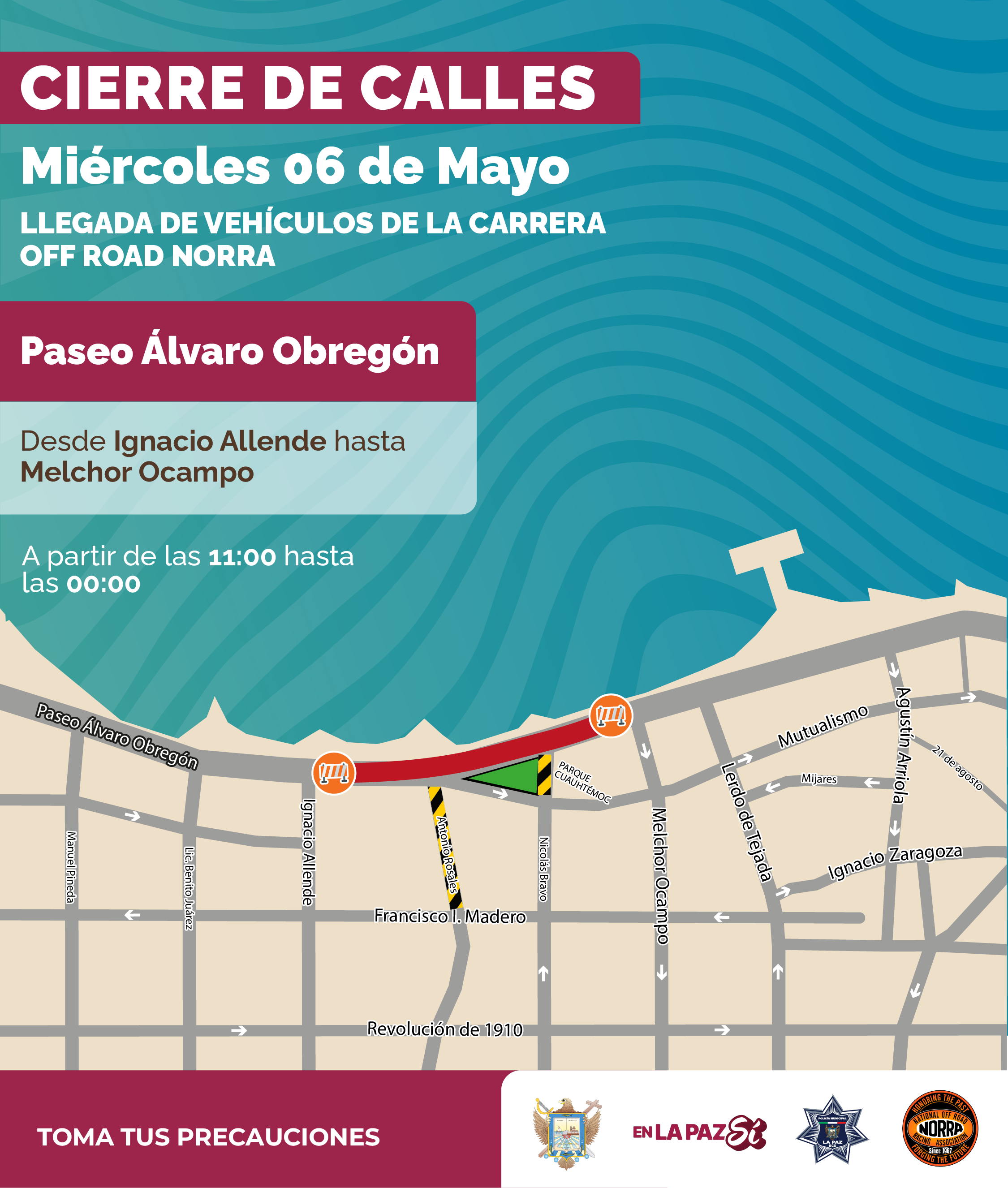 Anuncian cierres viales por carrera de Off Road NORRA Baja 2026