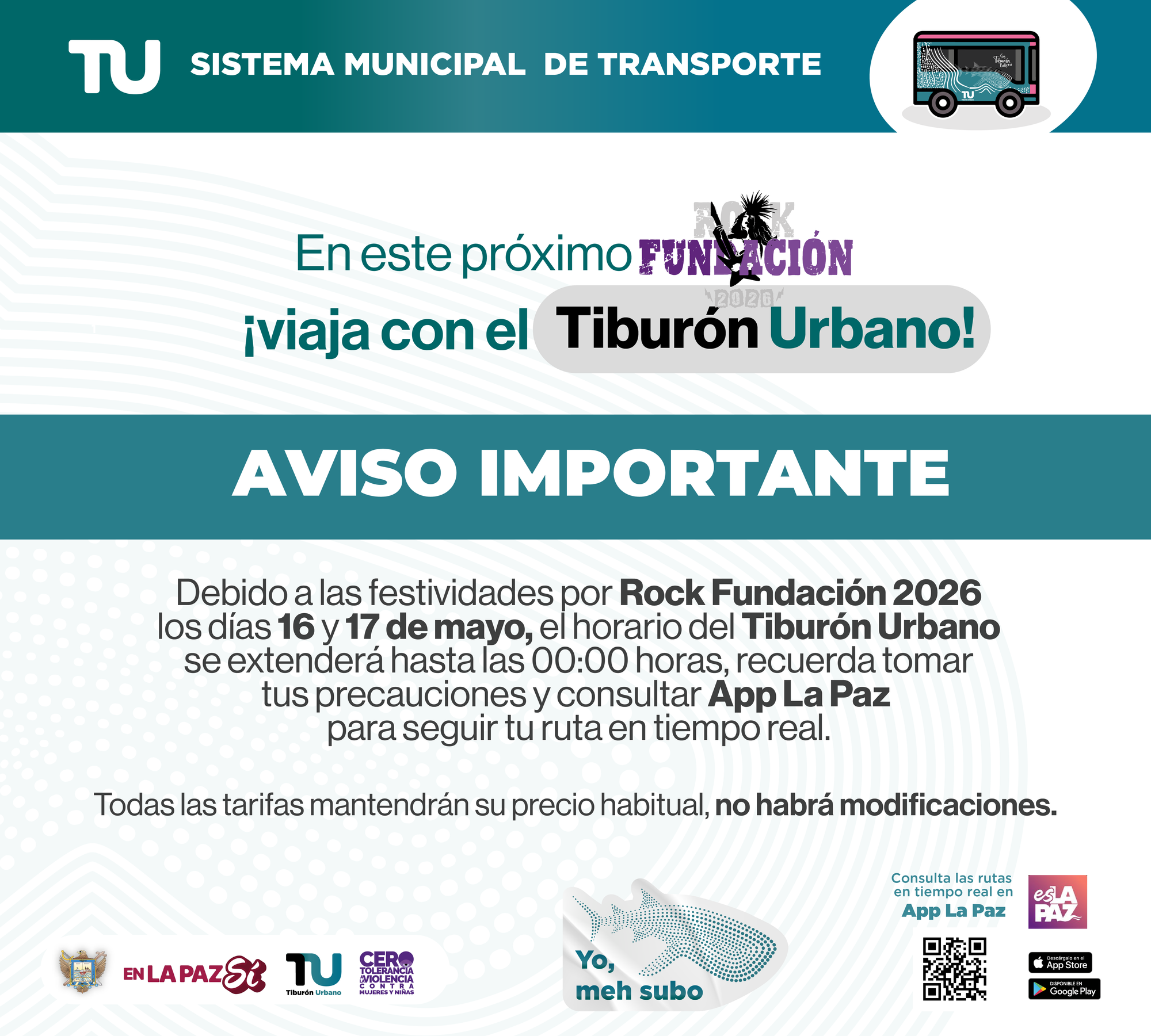 Ampliarán horario de Tiburón Urbano por el Rock Fundación 2026