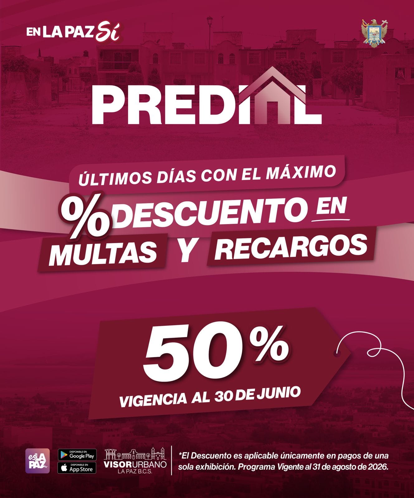 Último día para obtener 50% de descuento en multas y recargos del predial