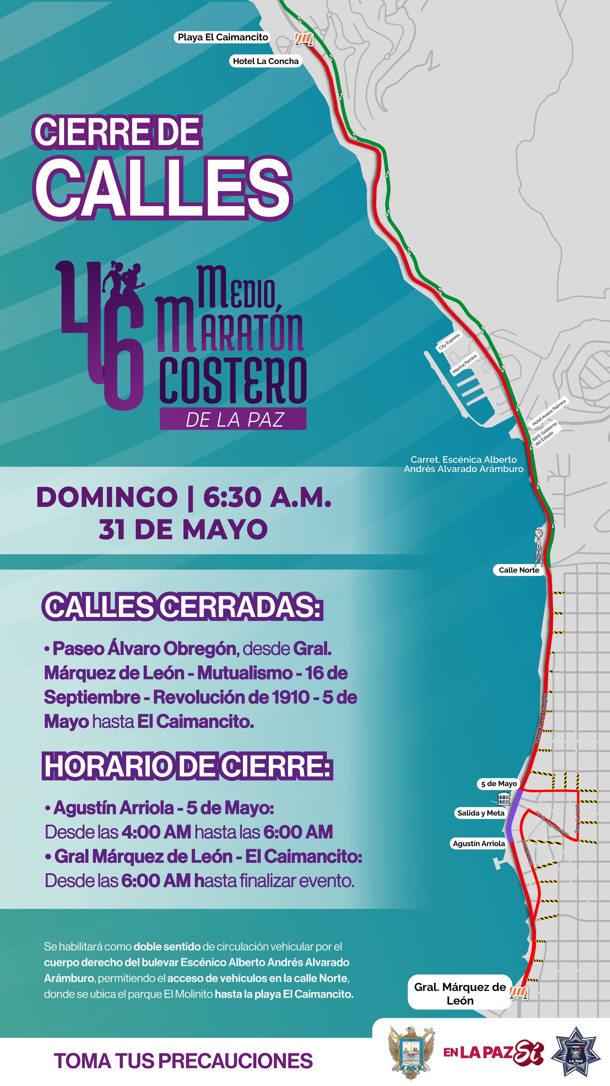 Anuncian cierres viales por carreras atléticas en el malecón