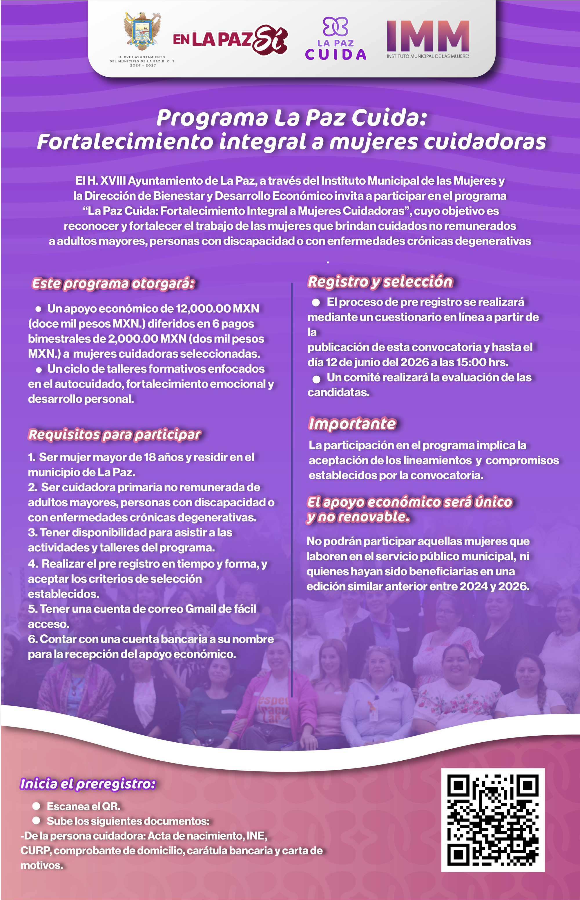 Invita Ayuntamiento de La Paz a participar en programa de apoyo para mujeres cuidadoras