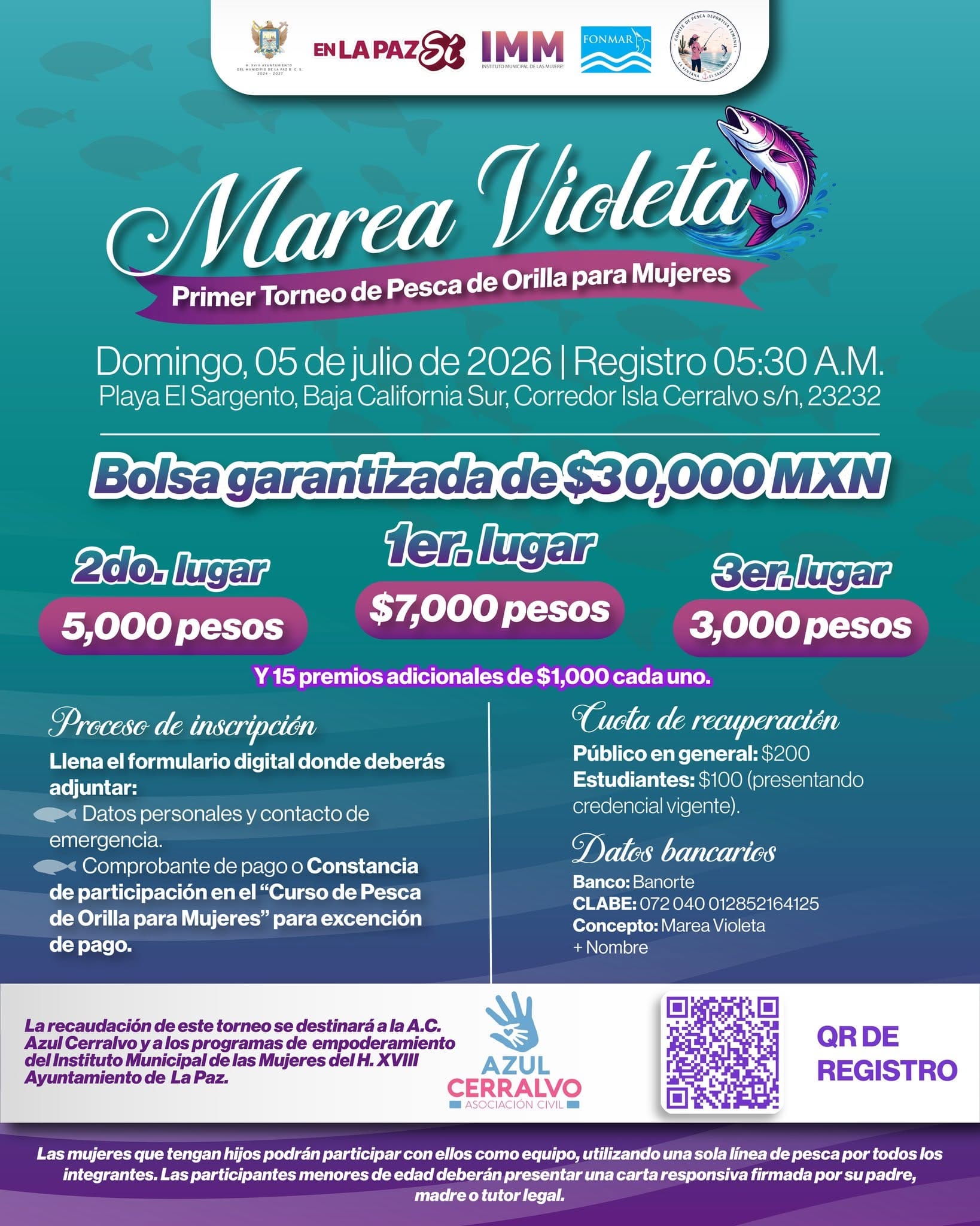 Aumenta a 30 mil pesos, bolsa de premios del Primer Torneo de Pesca de Orilla “Marea violeta”