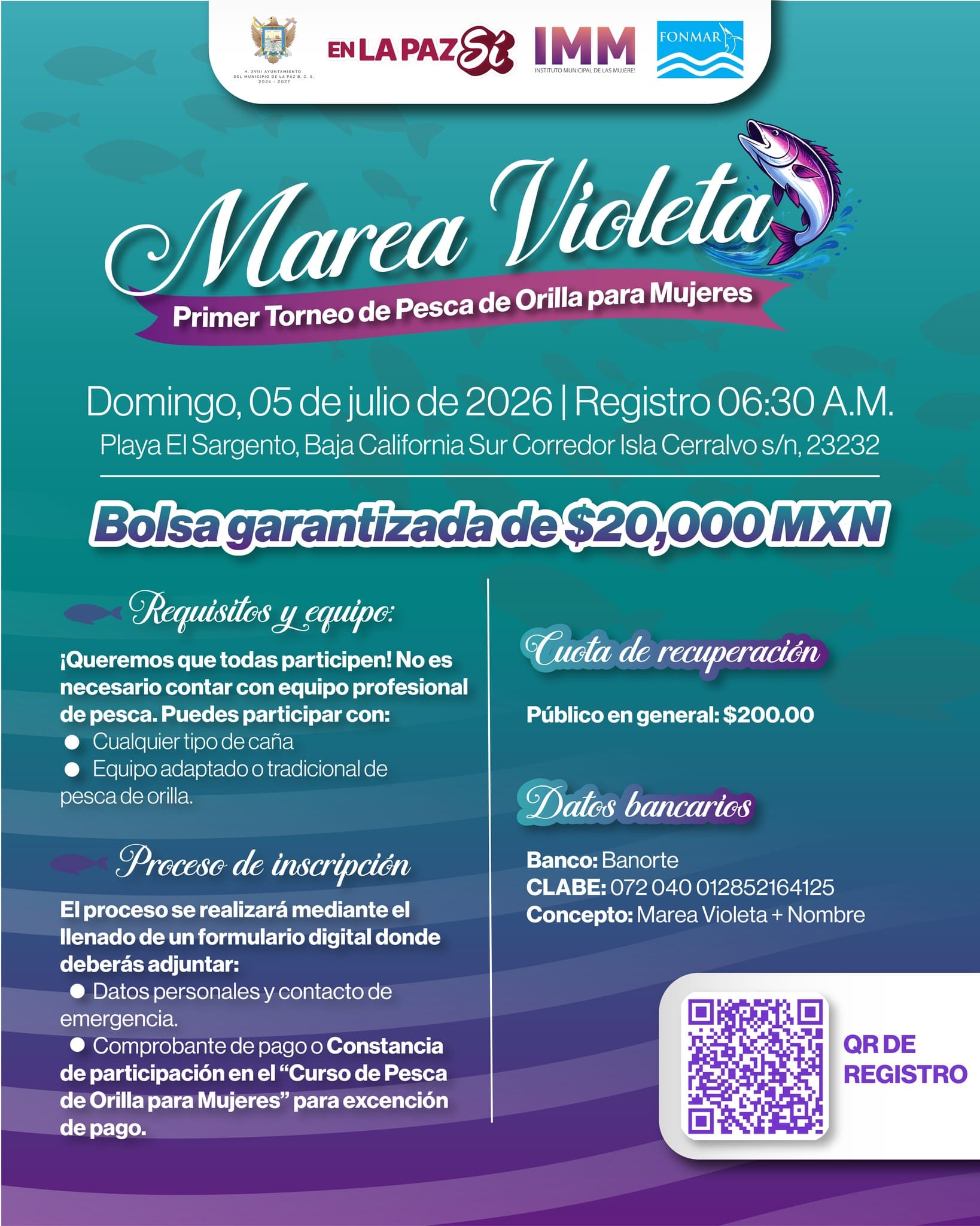 Reprograman Primer Torneo de Pesca de Orilla para Mujeres “Marea Violeta” para este domingo 5 de julio