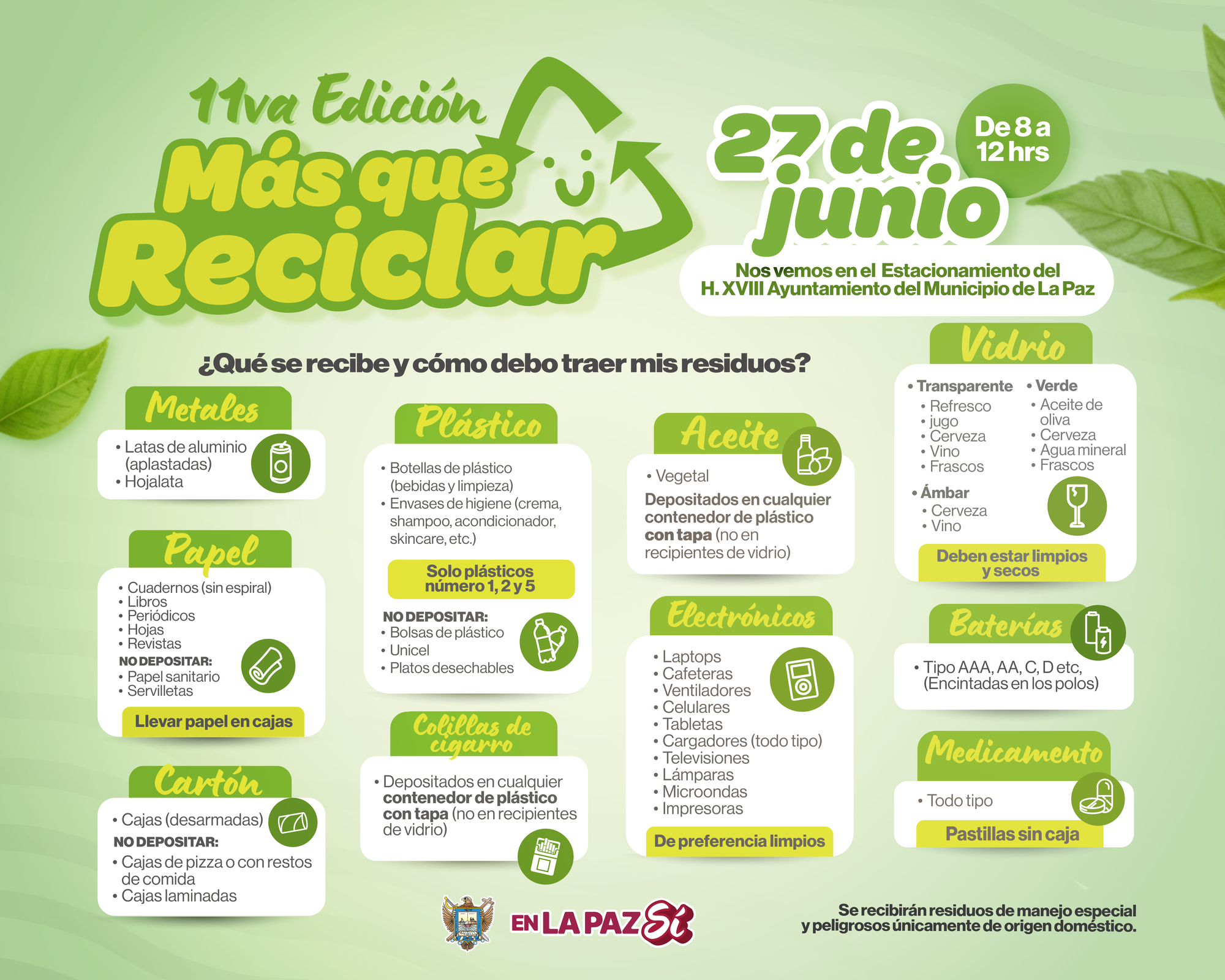Ayuntamiento de La Paz invita a la Mega Jornada de Acopio “Más que Reciclar”