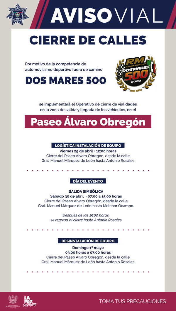 Lista la Policía Municipal con el operativo
para carrera de Off-Road Dos Mares 500