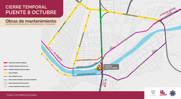 Cierre a la circulación en el puente “8 de Octubre” por obra de conservación