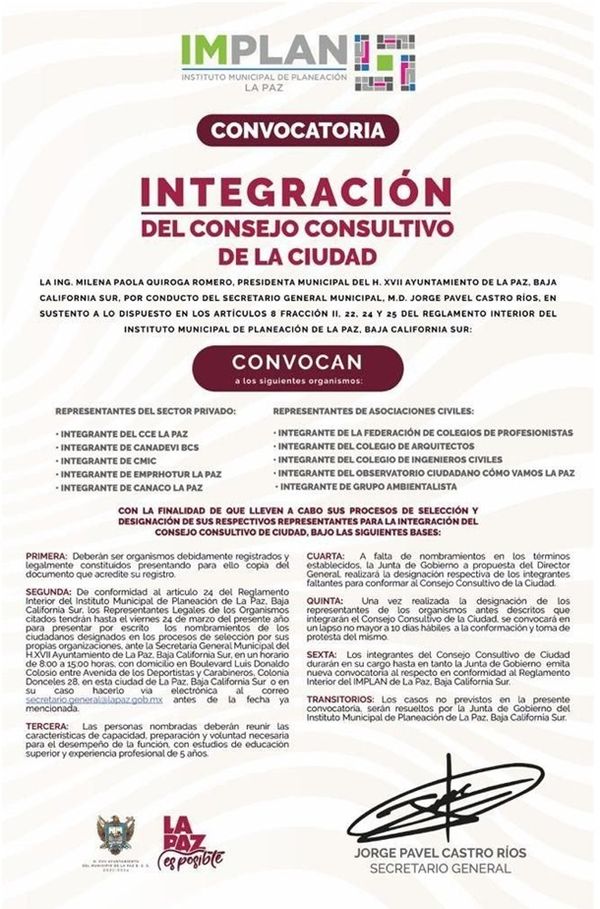 Lanza Ayuntamiento convocatoria pública para la integración del Consejo Consultivo de la Ciudad