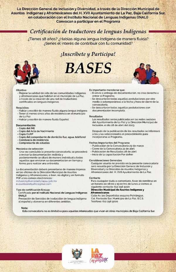 Invitan a participar en el Programa Certificación de Traductores en Lenguas Indígenas en La Paz