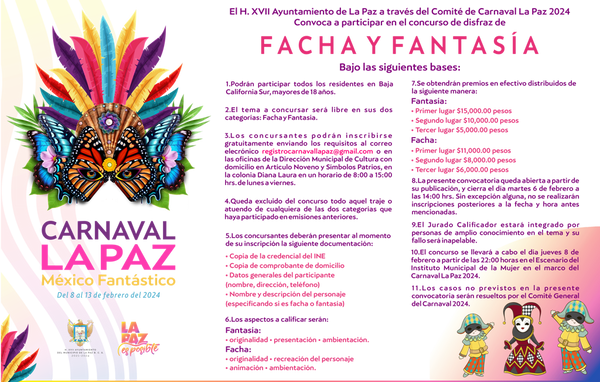 Abierta la convocatoria del Concurso de Facha y Fantasía del Carnaval La Paz 2024