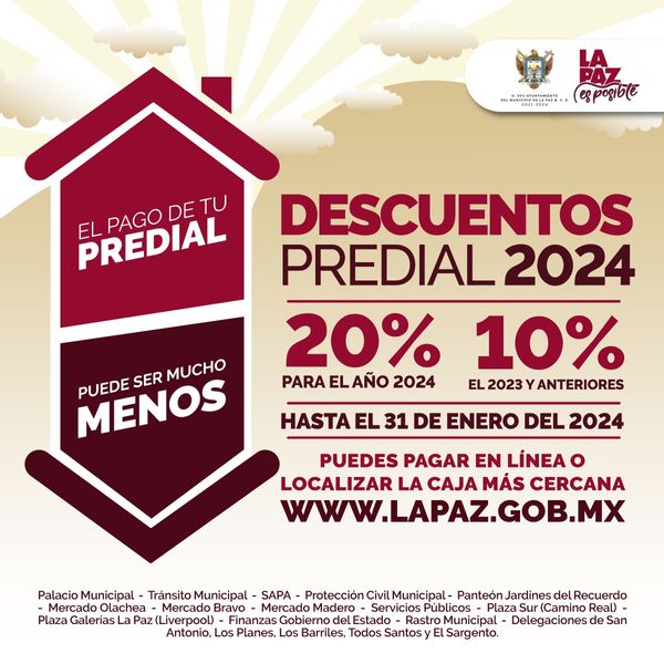 Inicia el año con descuentos del 20% en pago del Predial