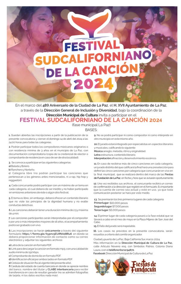 Continúa abierta la convocatoria del Festival Sudcaliforniano de la Canción en su fase municipal