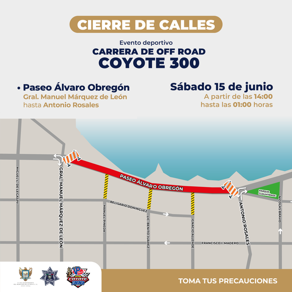 Este fin de semana Policía Municipal implementará operativo vial por carrera “Coyote 300”