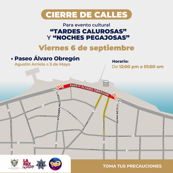 Cierre vial en el Paseo Álvaro Obregón a partir de las 12:00 horas