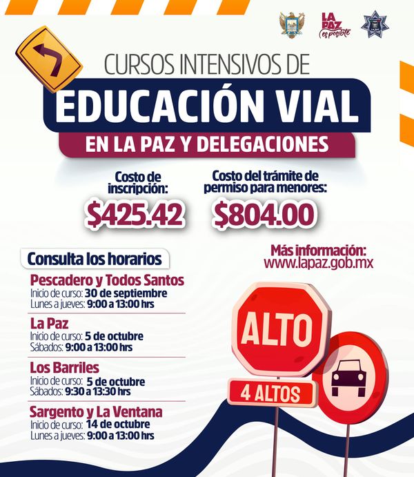 Próximos a iniciar los Cursos Intensivos y Sabatinos de Educación Vial en La Paz y las Delegaciones