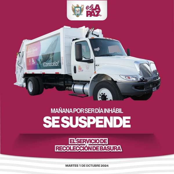 Anuncian suspensión del servicio de recolección de basura el martes 1 de octubre