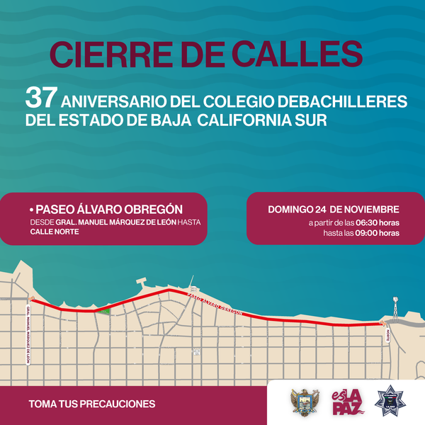 Cierre vial en el Paseo Álvaro Obregón por la 2da Carrera pedestre de Aniversario del Colegio de Bachilleres del Estado.