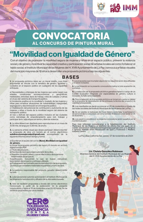 Invita IMM a participar en el Concurso de Pintura Mural “Movilidad con Igualdad de Género”