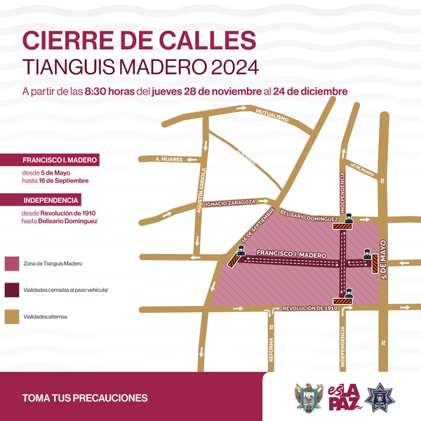 Realizarán cierre de vialidades por tradicional “Tianguis Madero 2024”