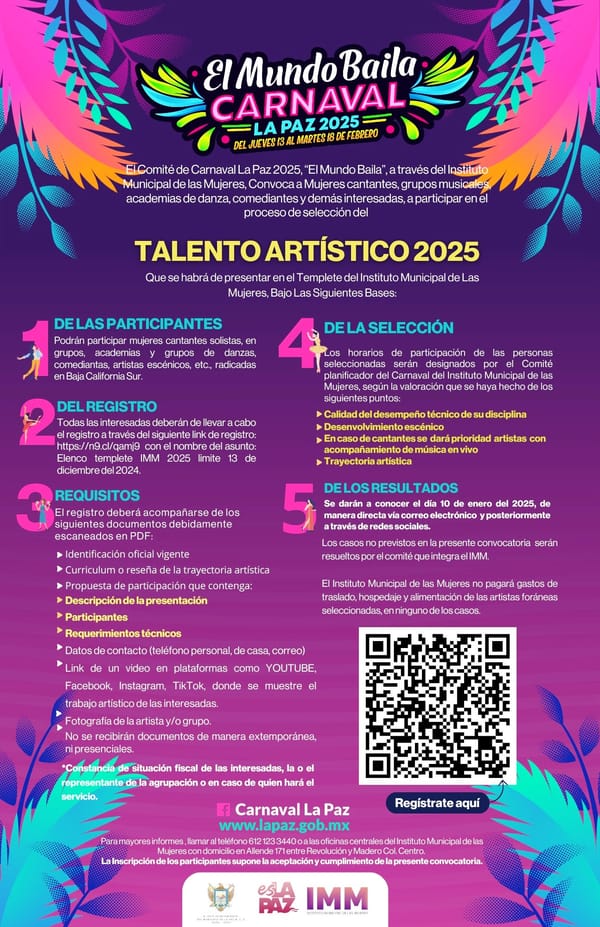 IMM invita al talento artístico a participar en escenario del “Carnaval La Paz 2025”