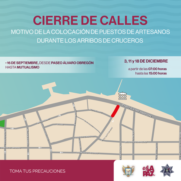 Cierre vial para la colocación de puestos de artesanos durante los arribos de cruceros