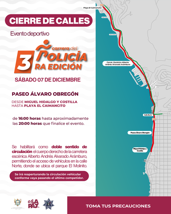 Cierre vial en la carretera escénica por la tercera “Carrera Atlética del Policía 2024”