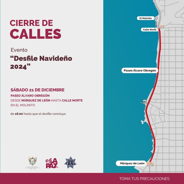 Cierre vial en el Malecón por Desfile Navideño 2024