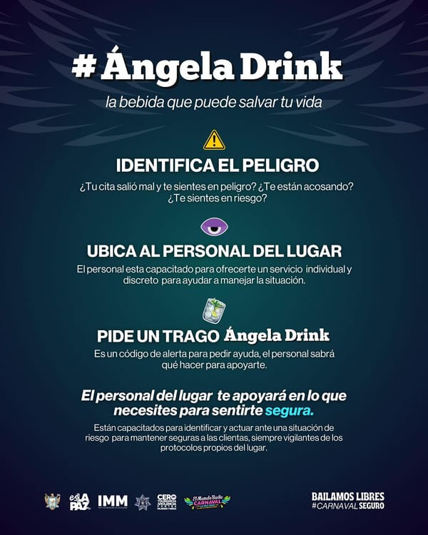 Activan el protocolo “Ángela Drink” para seguridad de las mujeres durante el Carnaval La Paz 2025