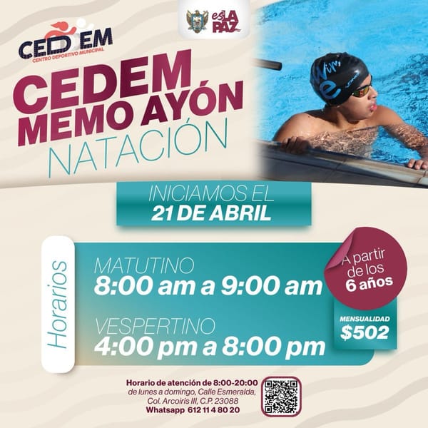 Invita Ayuntamiento de La Paz a clases de natación en el CEDEM “Memo” Ayón
