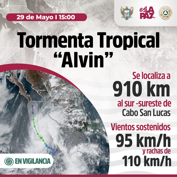 Ayuntamiento de La Paz mantiene vigilancia ante posible acercamiento de la tormenta tropical “Alvin”
