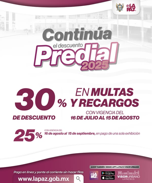 Continúa el programa de descuento predial con el 30% en multas y recargos