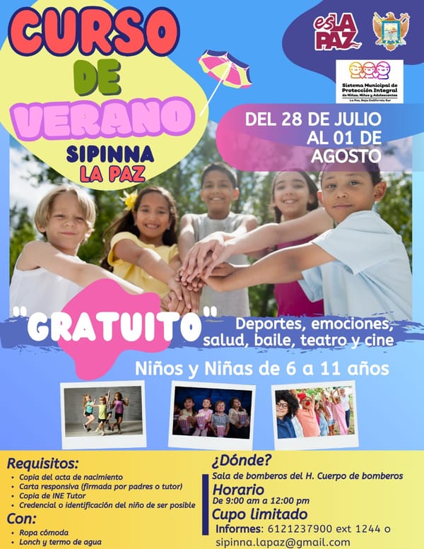 Invita SIPINNA La Paz al Curso de Verano 2025 para niñas y niños de 6 a 11 años