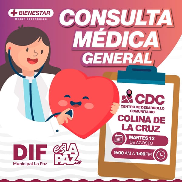 DIF Municipal invita a las jornadas médicas gratuitas en distintas colonias de La Paz