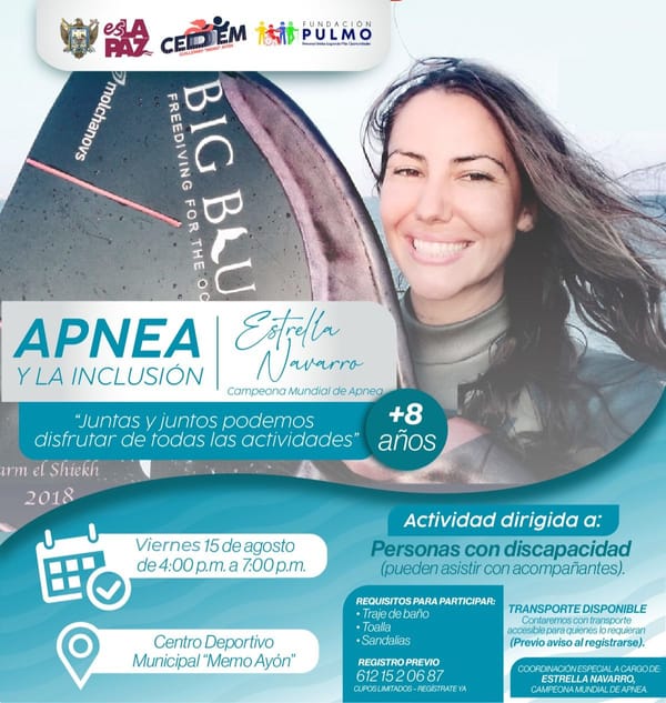 Invitan a la actividad “Apnea y la Inclusión” con la campeona mundial Estrella Navarro