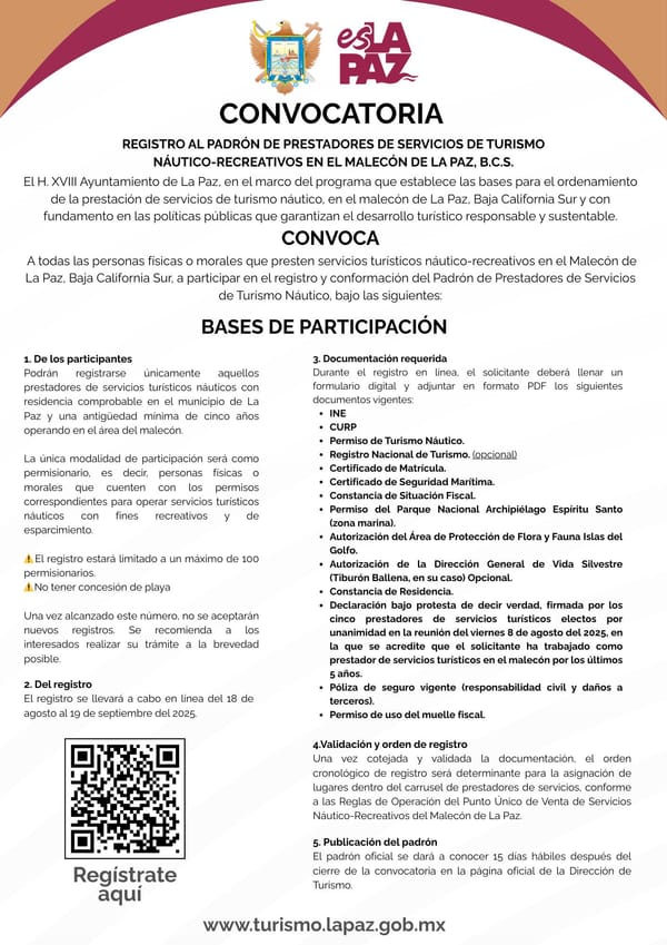Ayuntamiento de La Paz abre registro para el Padrón de Prestadores de Servicios Náutico-Recreativos en el Malecón