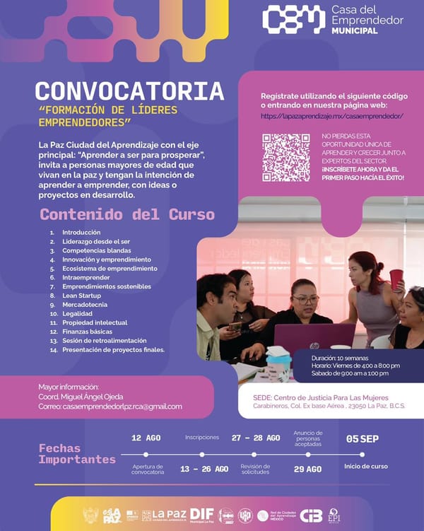Ayuntamiento de La Paz invita al curso “Formación de Líderes Emprendedores”