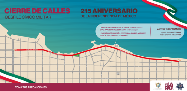 Implementará Policía Municipal diversos cierres viales por festejos patrios
