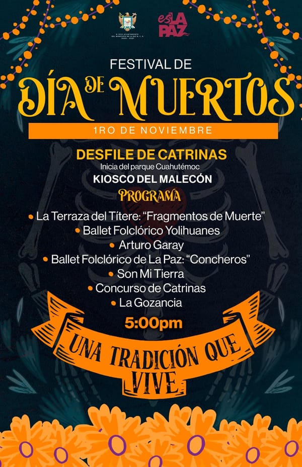 Invita Ayuntamiento de La Paz a Festival de Día de Muertos en kiosko del malecón