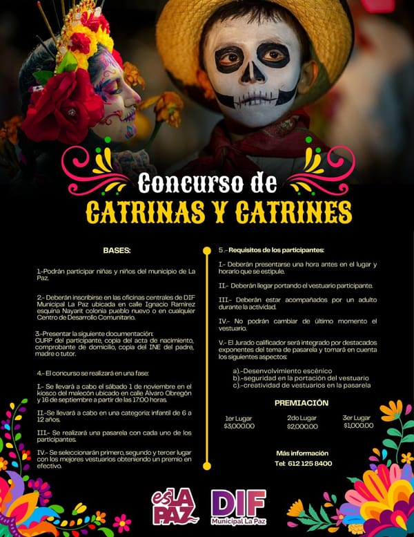 Invita DIF La Paz a participar en el Concurso Infantil de Catrinas y Catrines