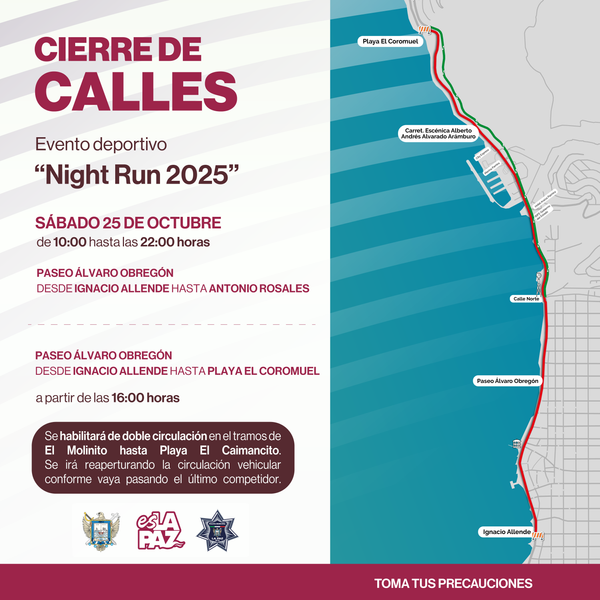 Implementarán cierre del malecón por el Medio Maratón Nocturno “Night Run 2025”