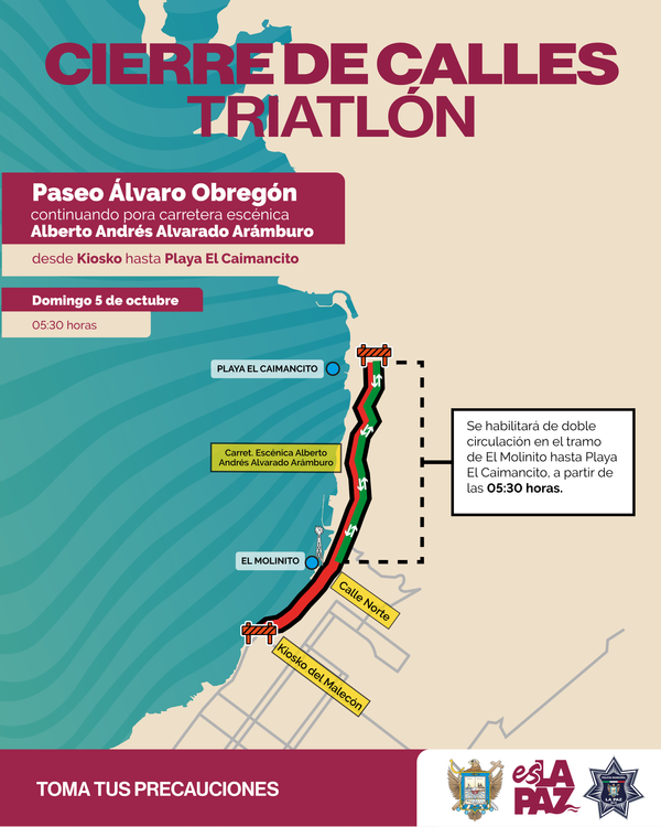 Cierre del Paseo Álvaro Obregón por Triatlón La Paz El Caimancito 2025