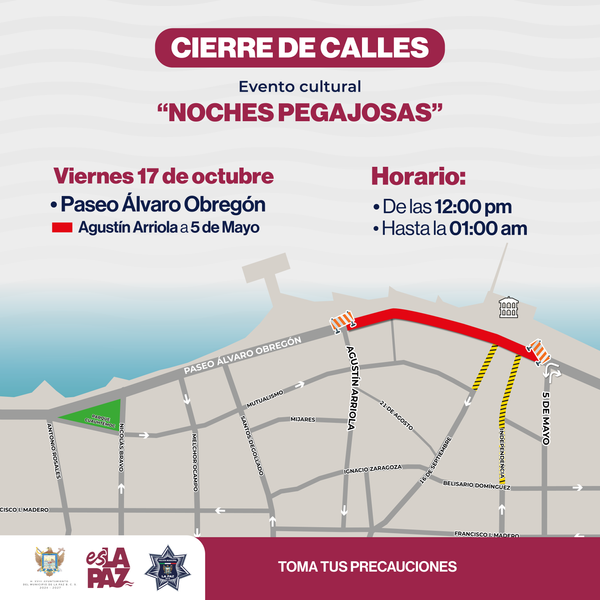 Anuncian cierre vial en el malecón de La Paz durante este fin de semana