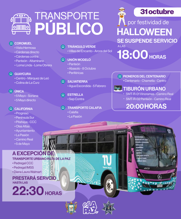 Anuncian suspensión del servicio de transporte público el viernes 31 de octubre