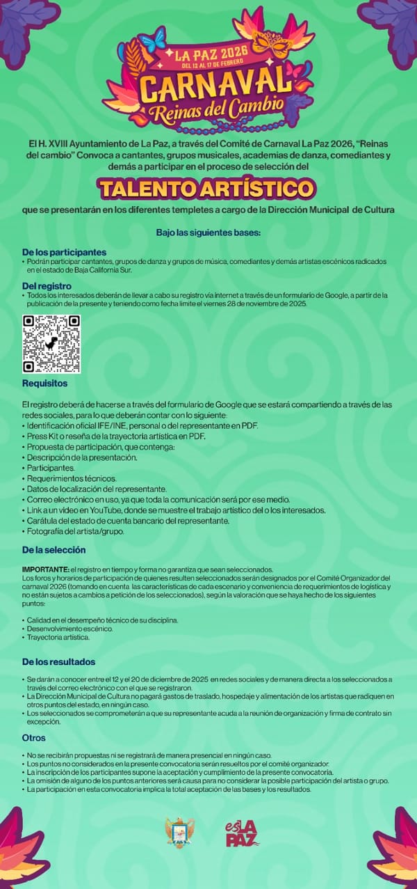 Anuncian convocatoria para artistas locales interesados en el Carnaval 2026