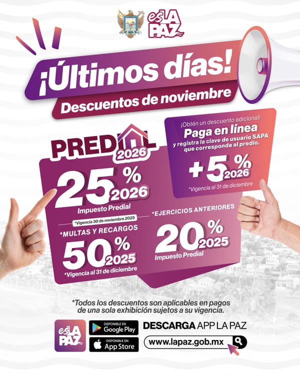 Últimos días con 25% de descuento en pago de predial 2026
