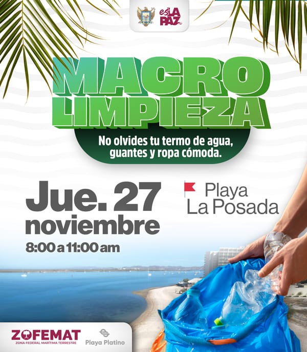 Invita Gobierno Municipal de La Paz a macro limpieza de playa La Posada