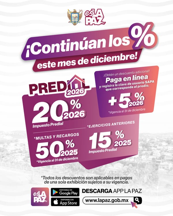 Continúan descuentos en pago de Predial 2026