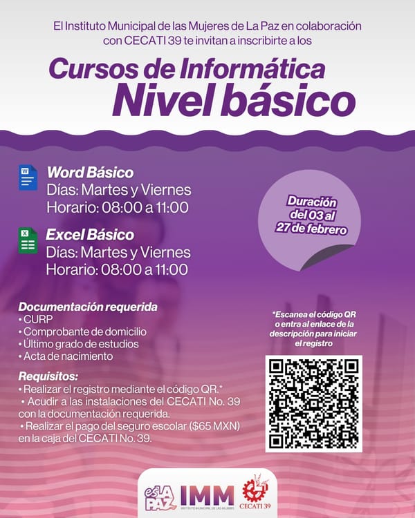 IMM La Paz invita a los cursos de Informática básica en el CECATI 39